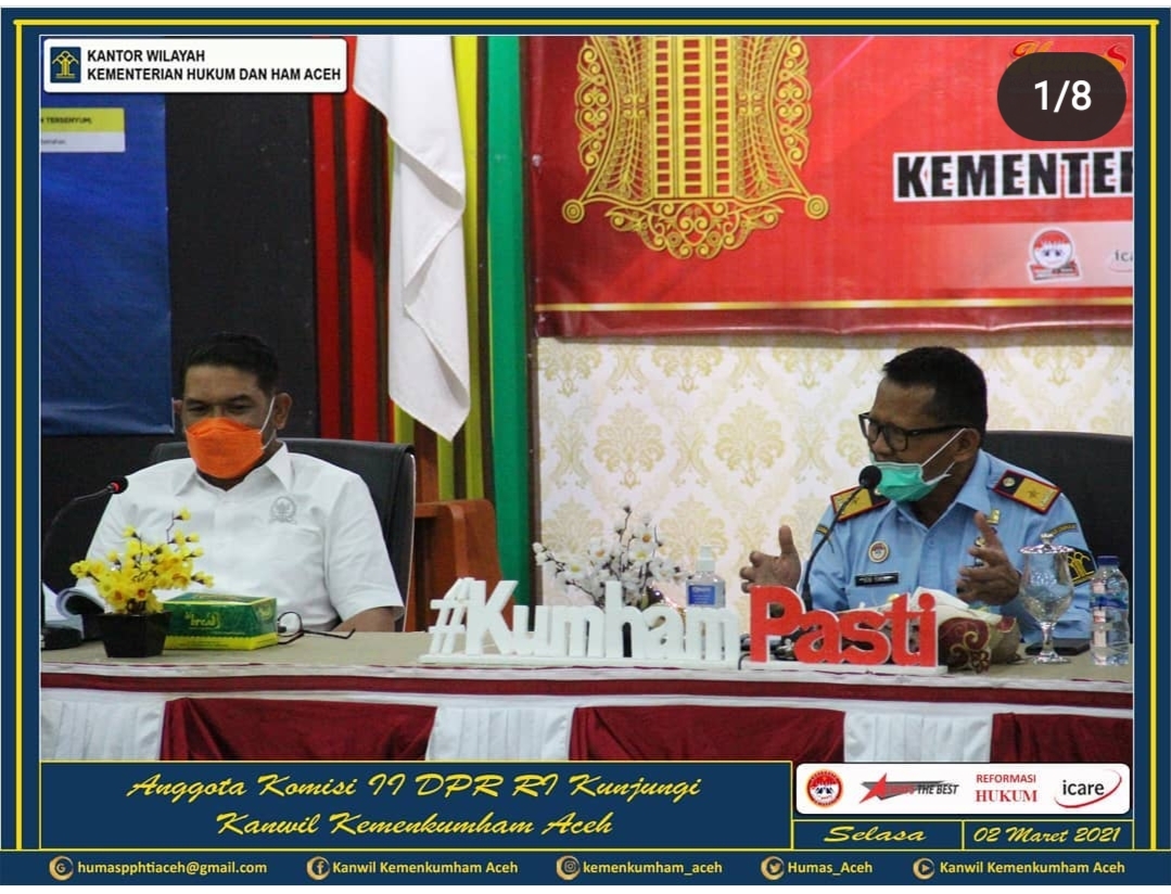 Komisi II DPR RI Nasir Djamil Kunjungi Kanwil Kemenkumham Aceh